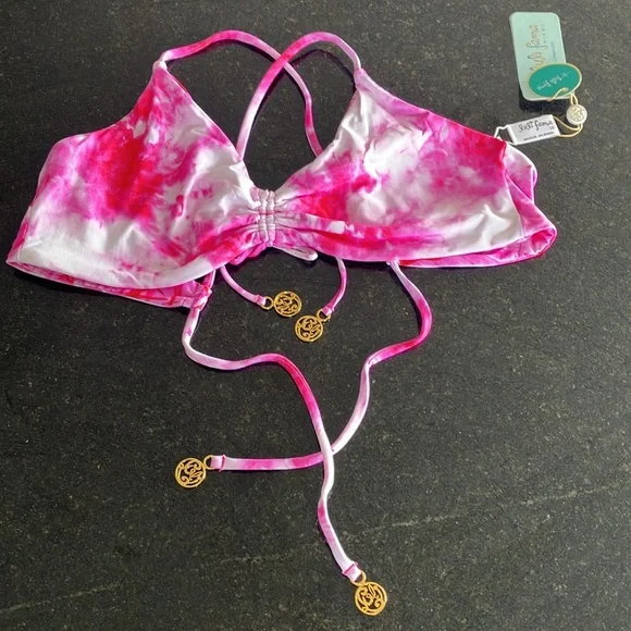 Luli Fama Bamboleo reversible fuchsia drawstring bralette bikini top - Picture 4 of 10